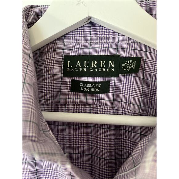 Lauren Ralph Lauren Men Classic Fit Non-Iron Button Up Plaid Shirt 16 34/35 Plum - Picture 2 of 16